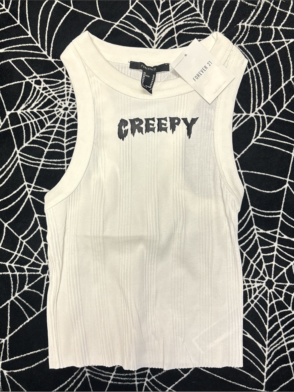 Forever 21 'Creepy' White Ribbed Tank Top